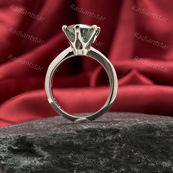 NEW Certified 3 ct. t.w. Dark Blue Green Moissanite Solitaire 6 Prong Ring - Picture 6 of 8